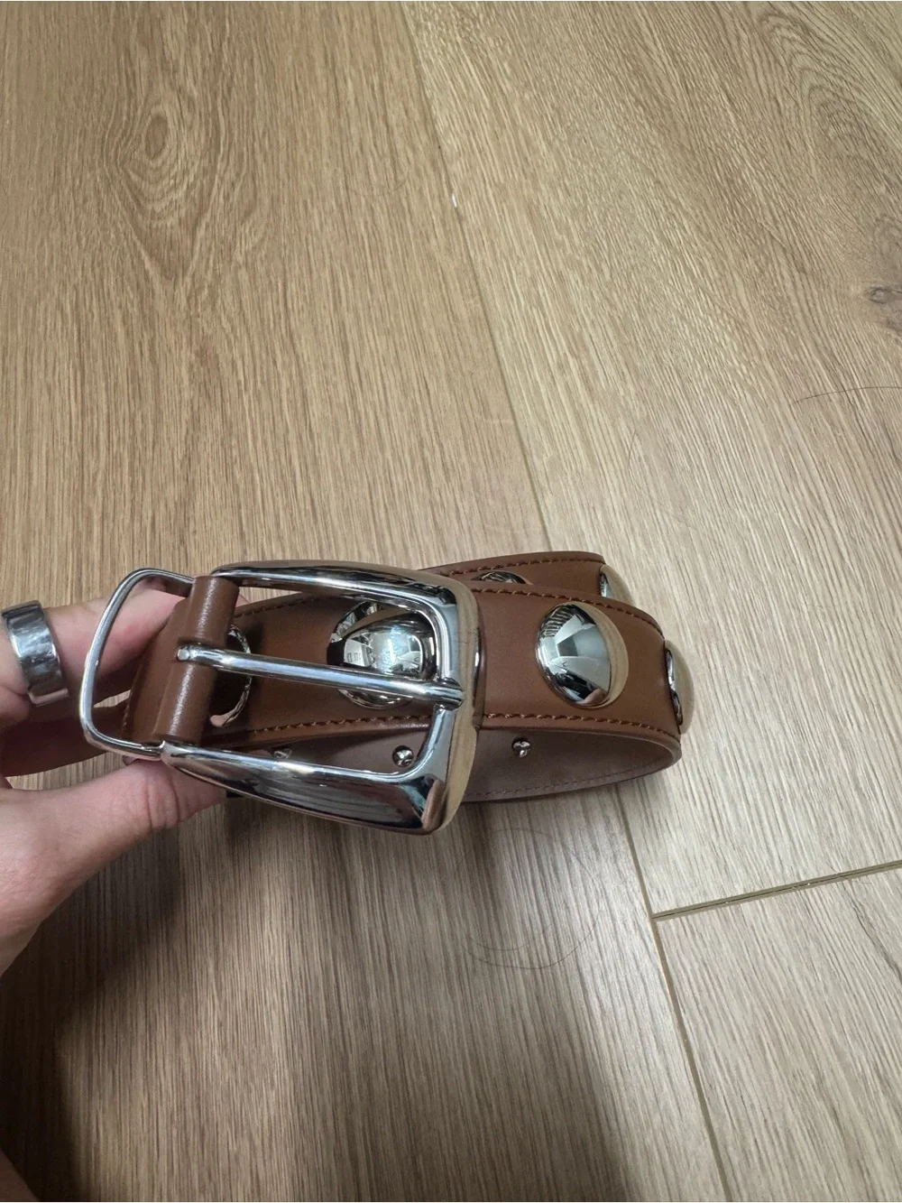 Khaite Benny Belt Tan Leather Studded